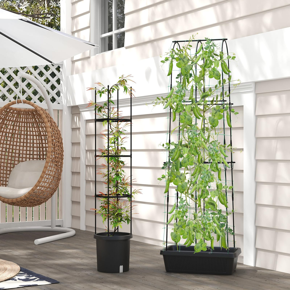 Lucktree Set of 2 Raised Garden Bed w/Trellis & Plant Cage, Planter Box w/ 71” Cucumber Trellis