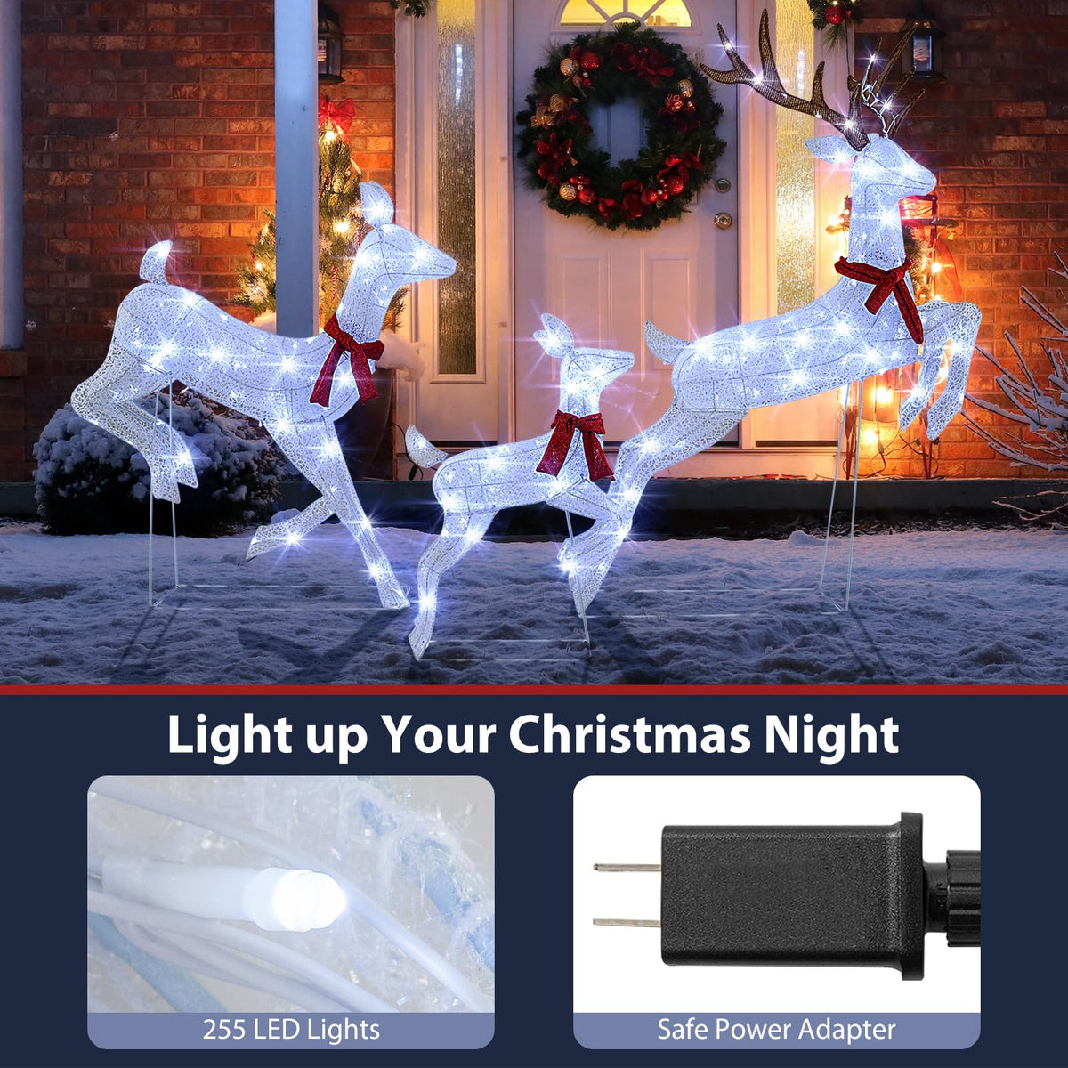 Lucktree 3-Piece Large Lighted Christmas Reindeer Family, Light up Xmas Decorations w/255 LED Lights & Scarves