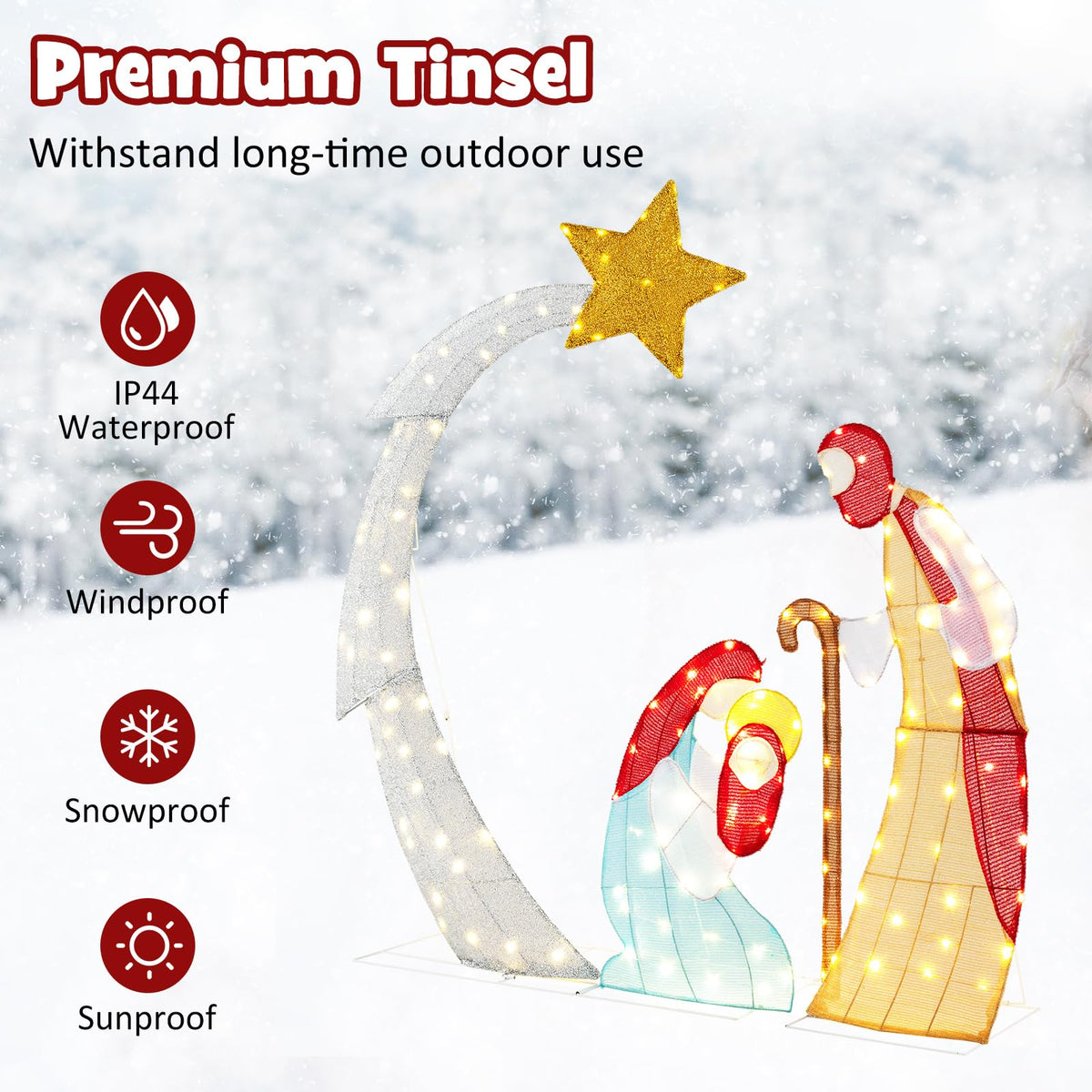 Lucktree 5 FT Christmas Nativity Set, Pre-Lit Nativity Scene w/ 140 Warm White LED Lights