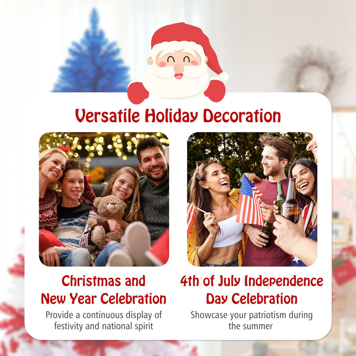 Lucktree 7.5 FT Pre-Lit Patriotic Artificial Christmas Tree, Flag-Themed Hinged Xmas Tree with 480 Warm White LED Lights