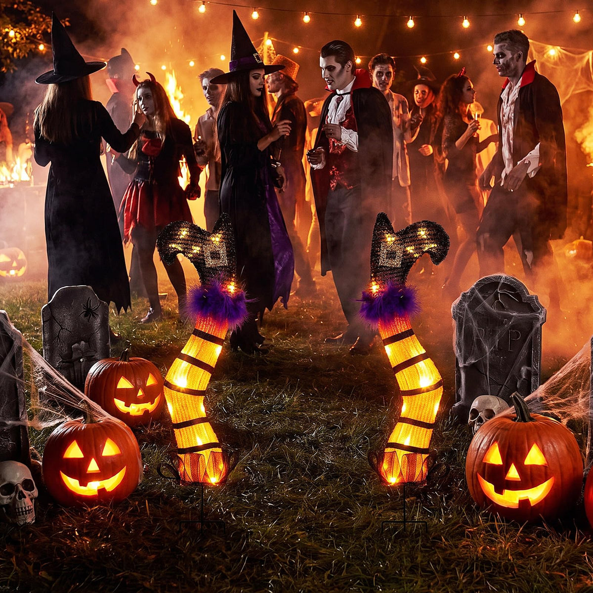 Set of 2 Halloween Lighted Witch Legs Decorations with Stakes