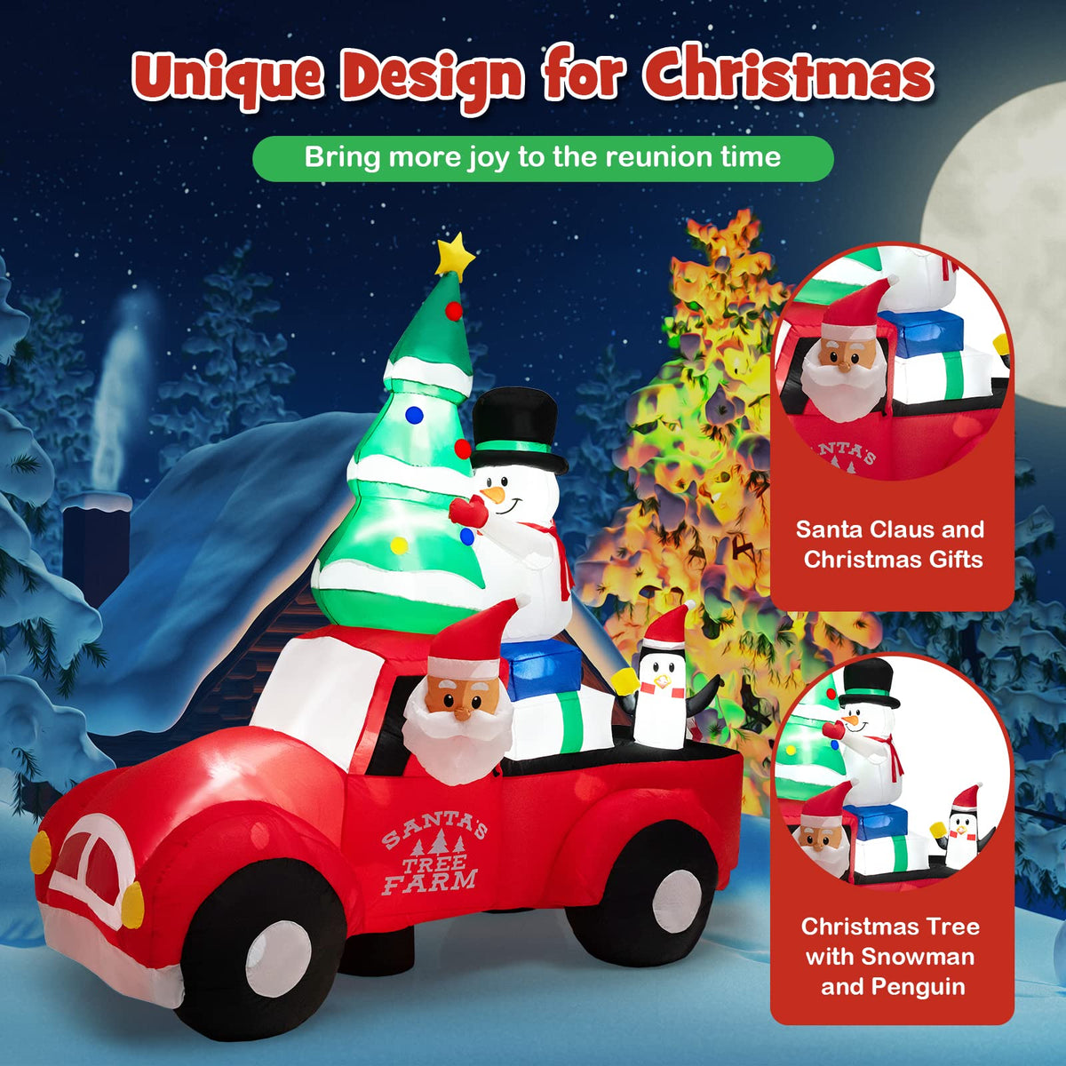 Lucktree Christmas 8 FT Inflatable Santa Claus Driving a Car with LED Lights & Air Blower