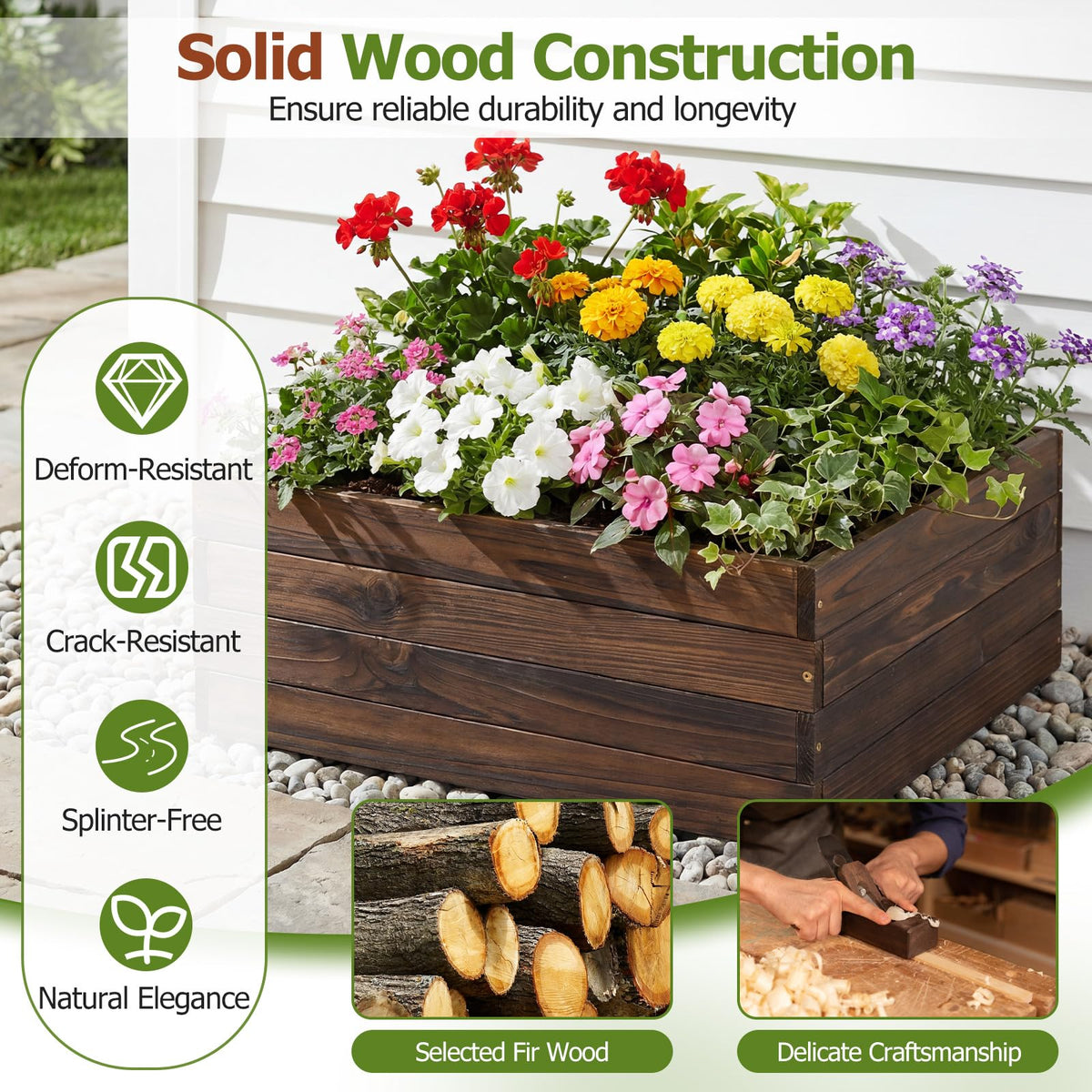 Lucktree 23" x 23" Square Wooden Raised Garden Bed (1/2)