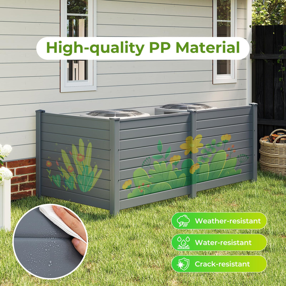 Lucktree No-Dig Air Conditioner Fence with Metal Stakes 48''W x 36''H