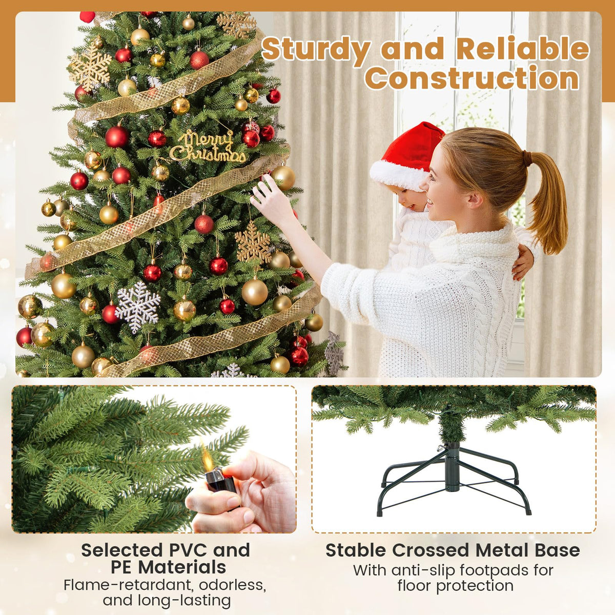 Lucktree 7ft Hinged Xmas Full Tree with 470 Warm White & Multicolored LED Lights