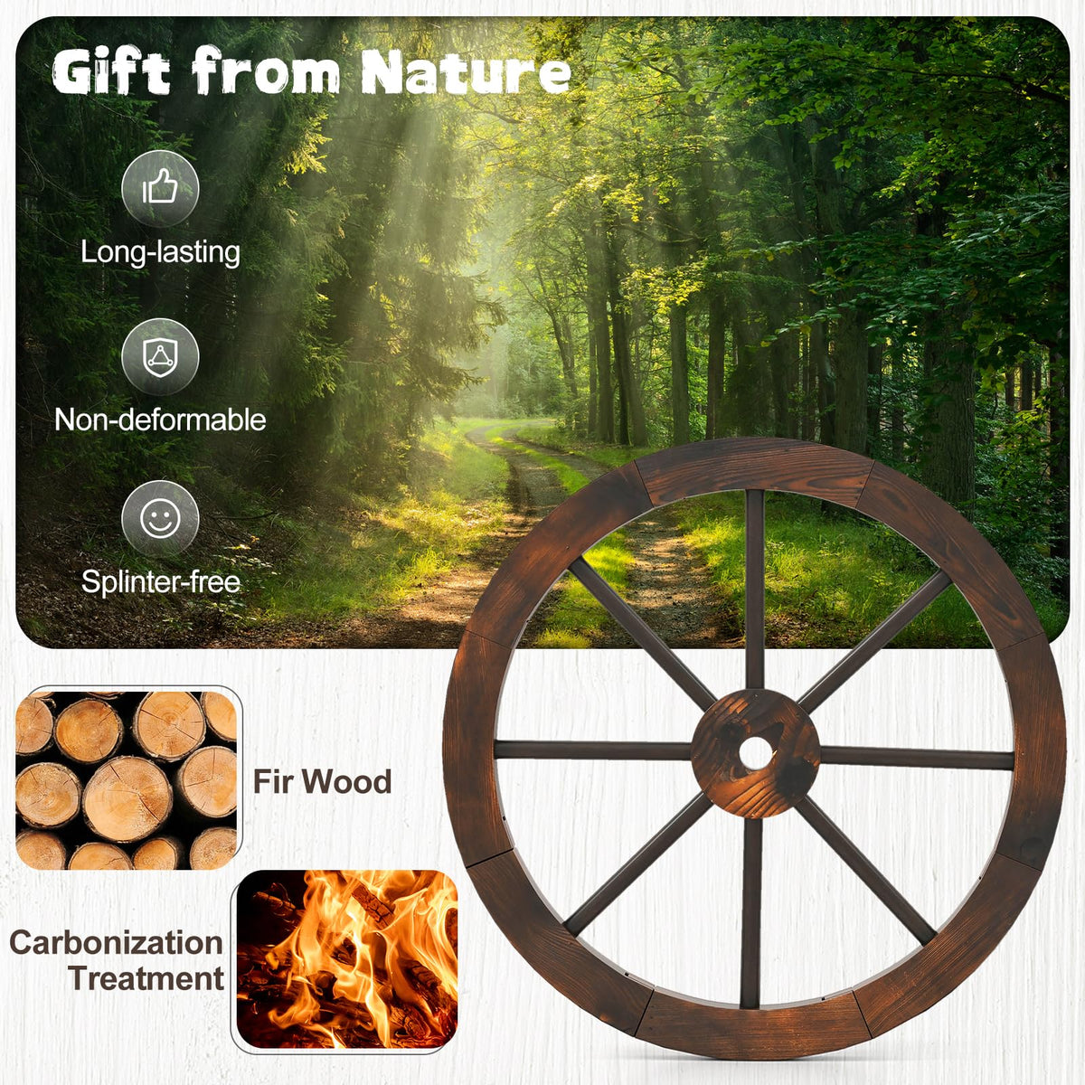 Lucktree 24-Inch Wagon Wheels 2/4 Pieces Carbonized Solid Fir Wood