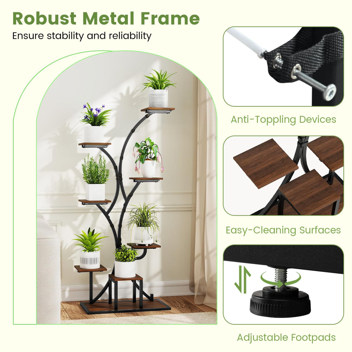 Lucktree Plant Stand Indoor with Grow Lights 8-Tier 58" Tall Corner Metal Plant Shelf