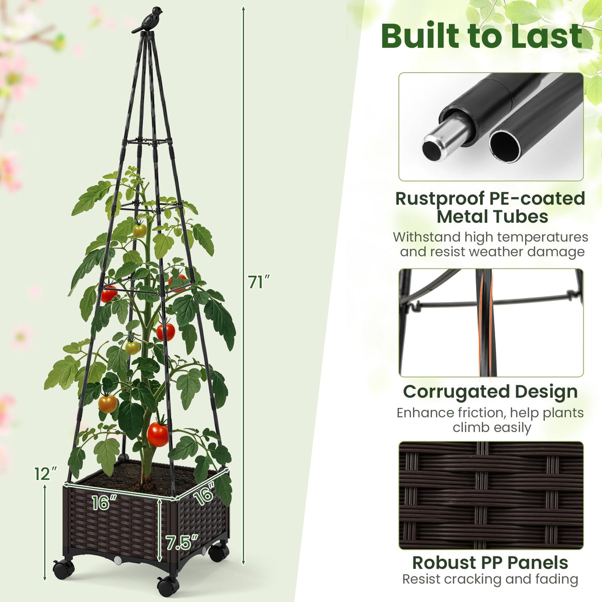 Lucktree Raised Garden Bed with Wheels & Tomato Cage