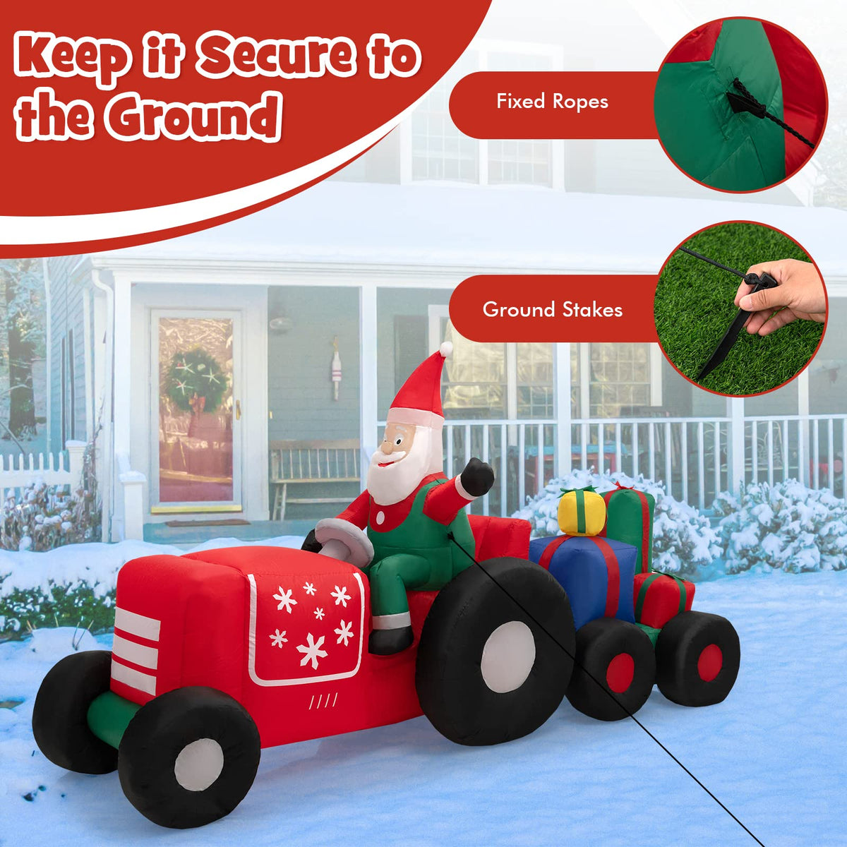 Lucktree 9 FT Christmas Inflatable Santa Claus on Truck with Gift Boxes, with Built-in LED Lights & Waterproof Fan