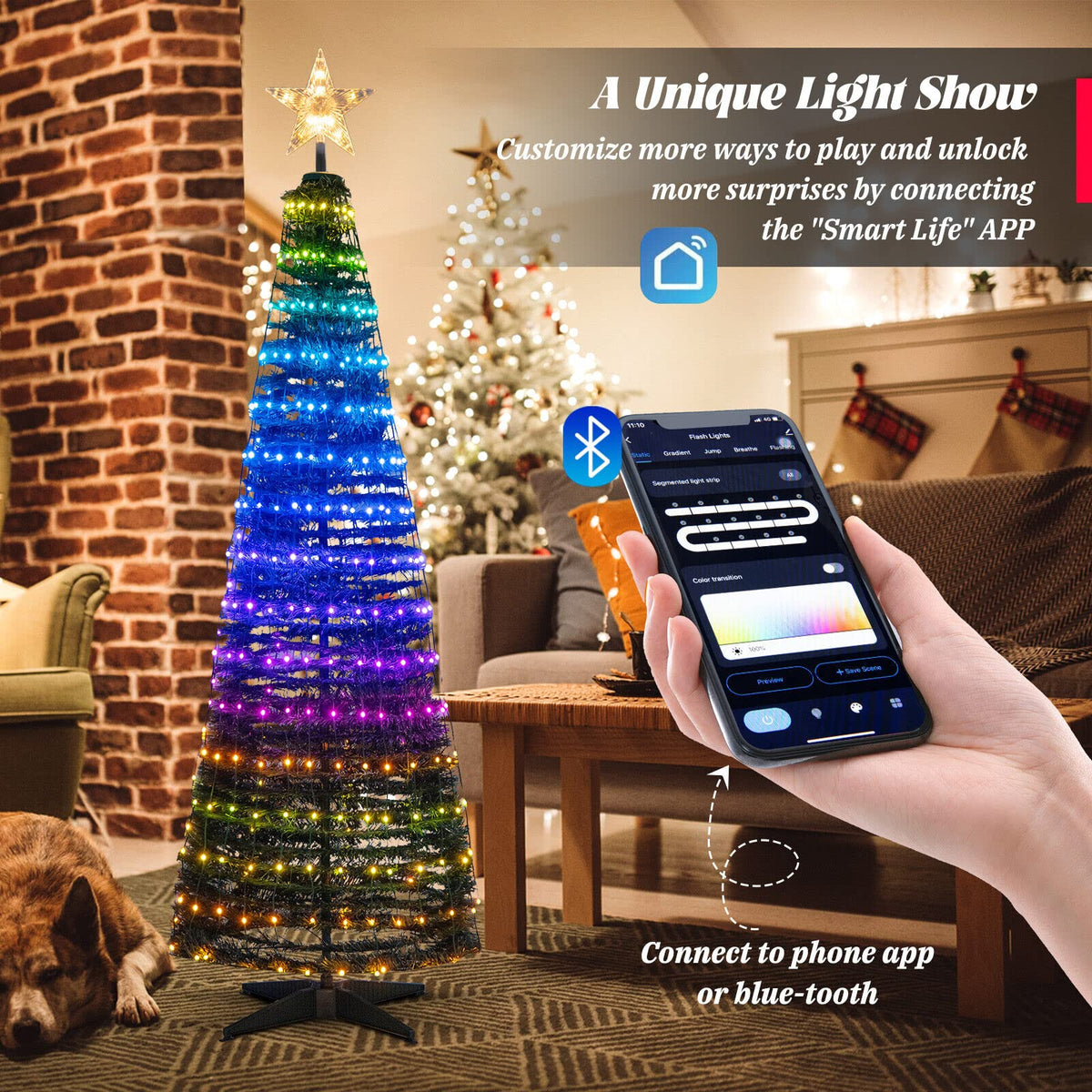 Lucktree 6 FT Pop Up Christmas Tree, Pre-Lit Collapsible Xmas Tree with 282 RGB LED Lights