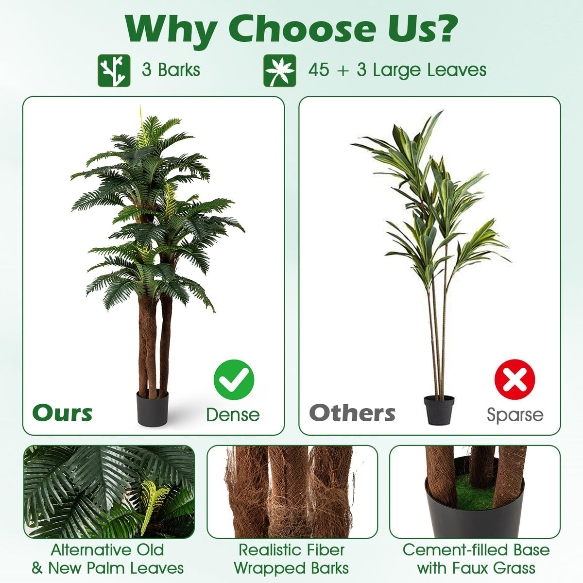 Lucktree 6.3 ft Tall Fake Tropical Plant with 45 + 3 Adjustable Leaves 3 Real Barks & Moss (2 Pack)