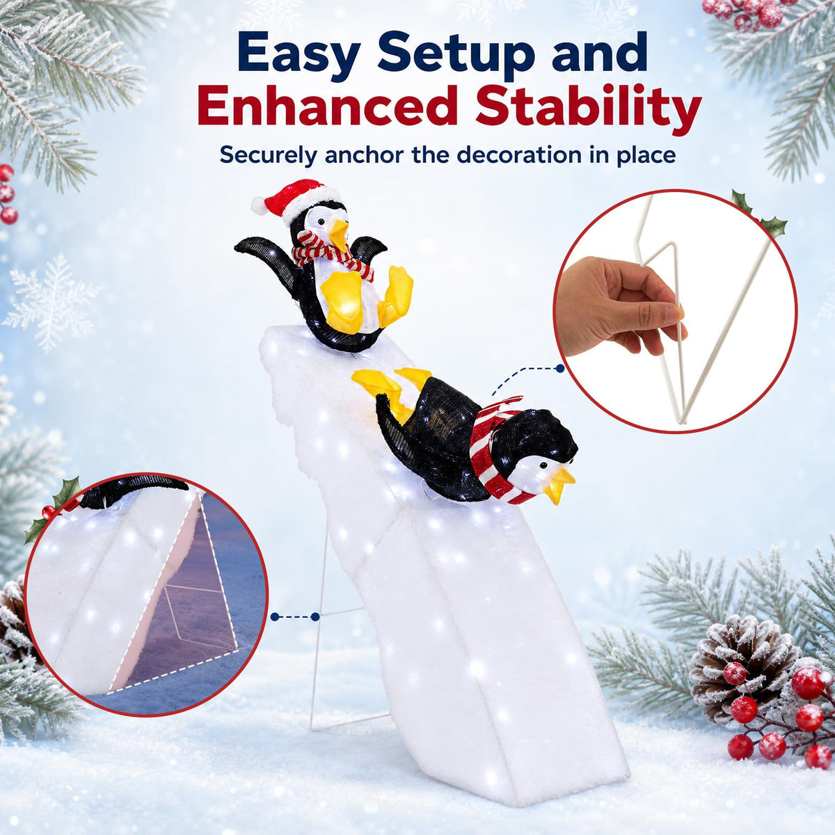 Lucktree 4 FT Lighted Christmas Penguin Slide Scene Decoration