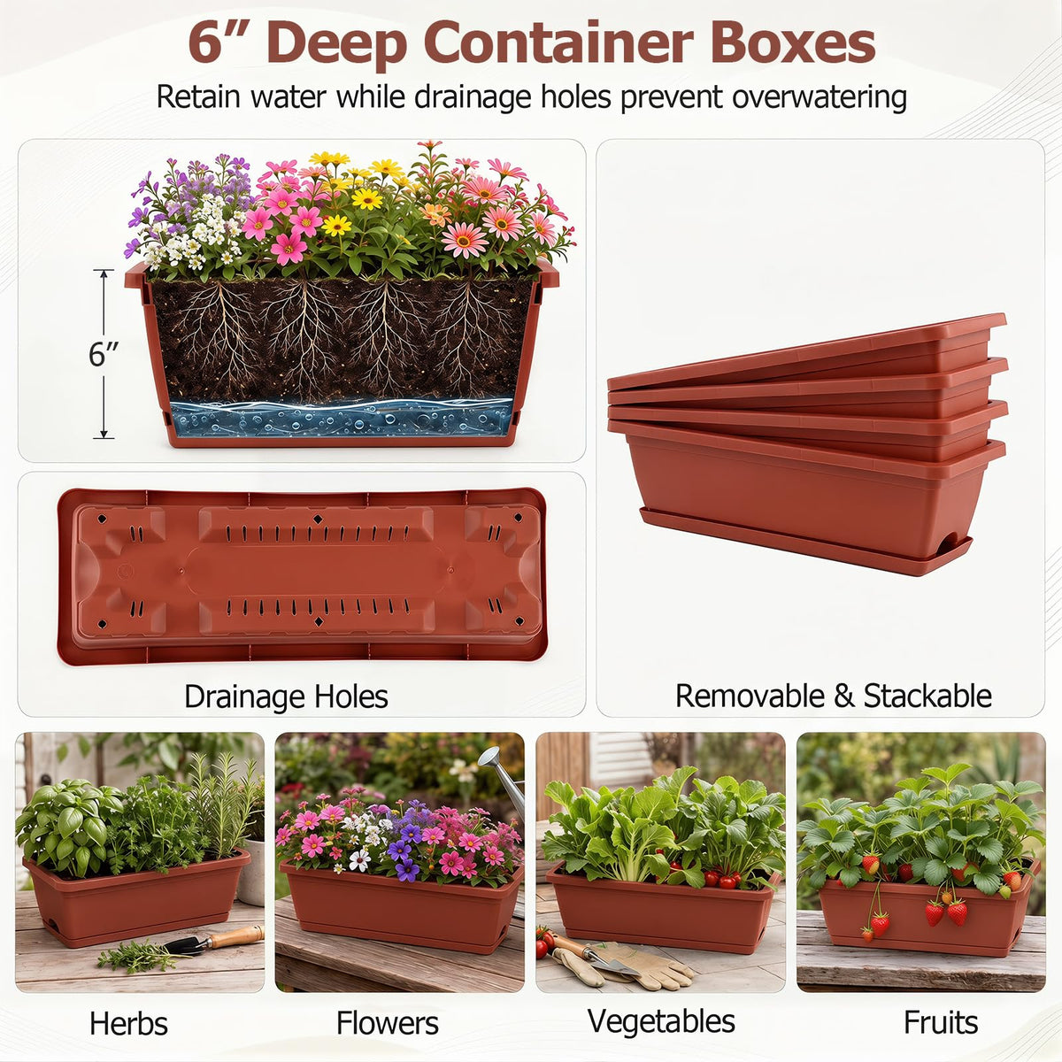 Lucktree 4-Tier Vertical Garden Planter with 4 Container Boxes & Drainage System (1/2)