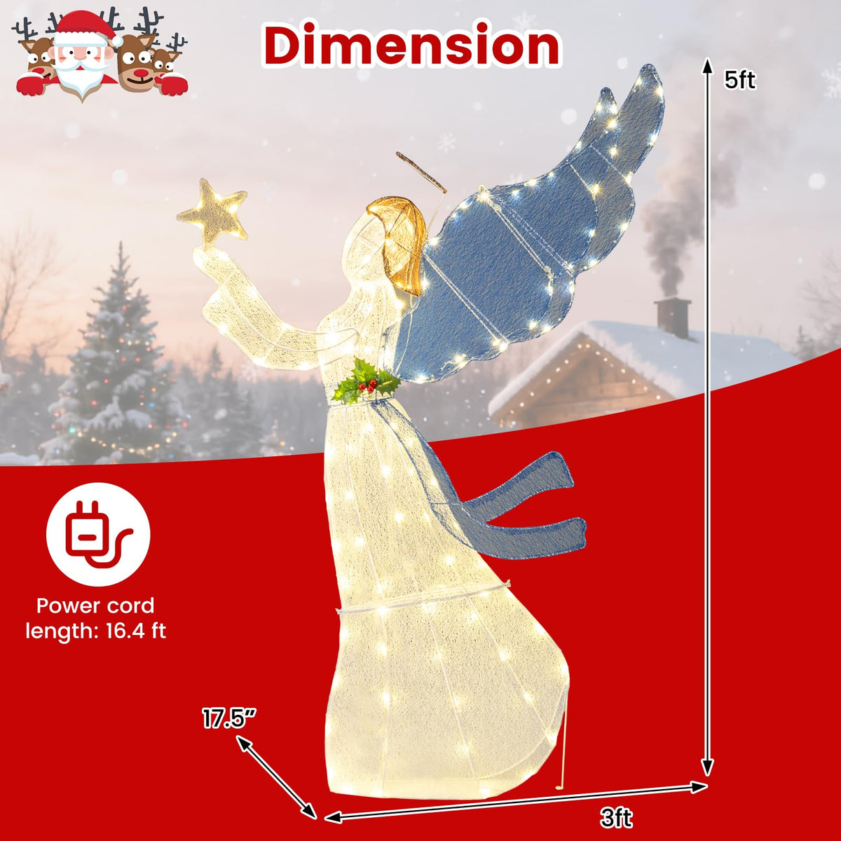 Lucktree 5 Ft Lighted Christmas Angel with Star Halo Spreading Wings