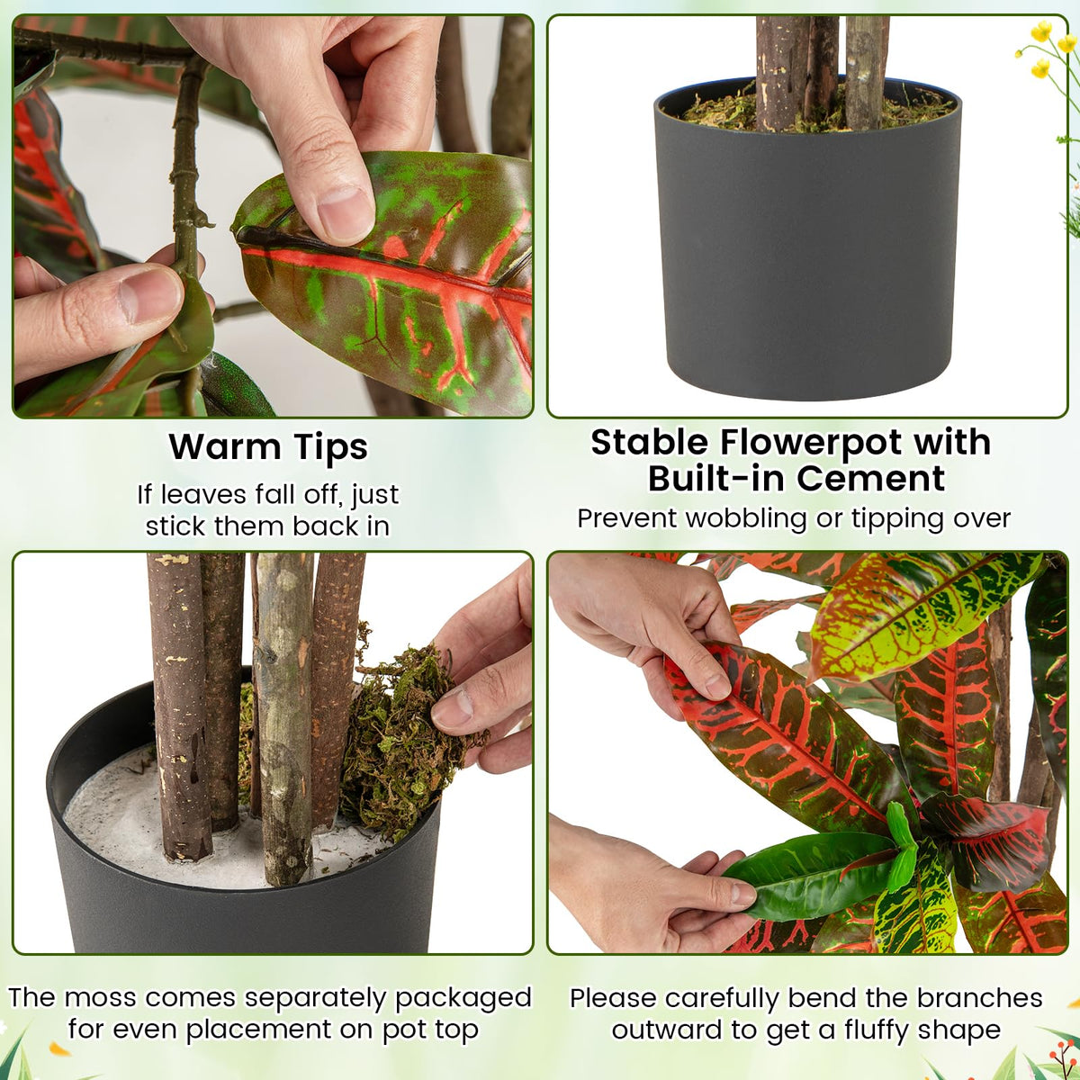 Lucktree 5 FT Tall Artificial Croton Palm Tree in Pot with Gradient Leaves
