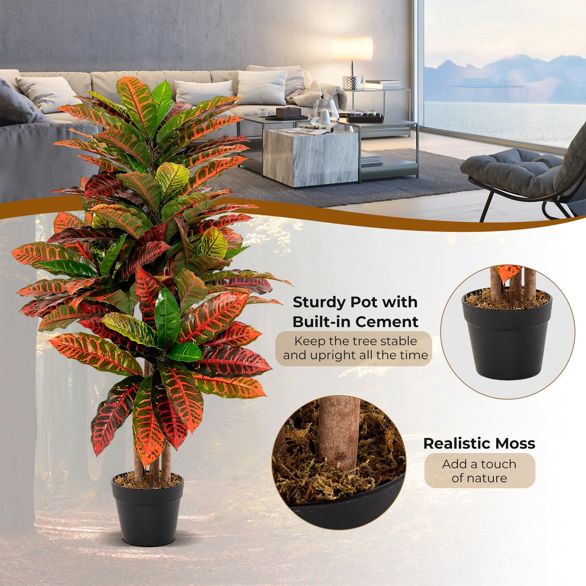 Lucktree Artificial Croton Palm Tree