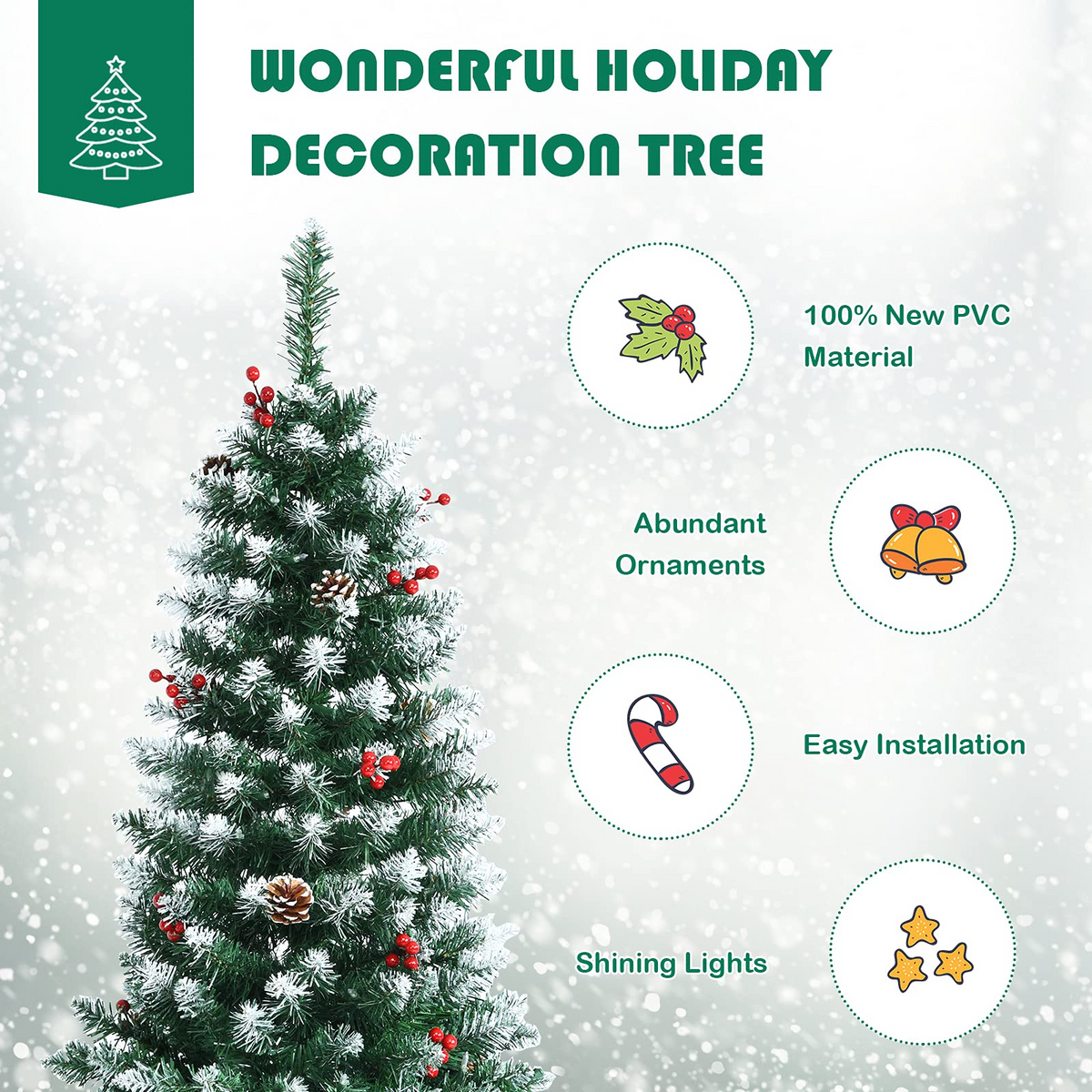 Snow Flocked Artificial Hinged Xmas Tree