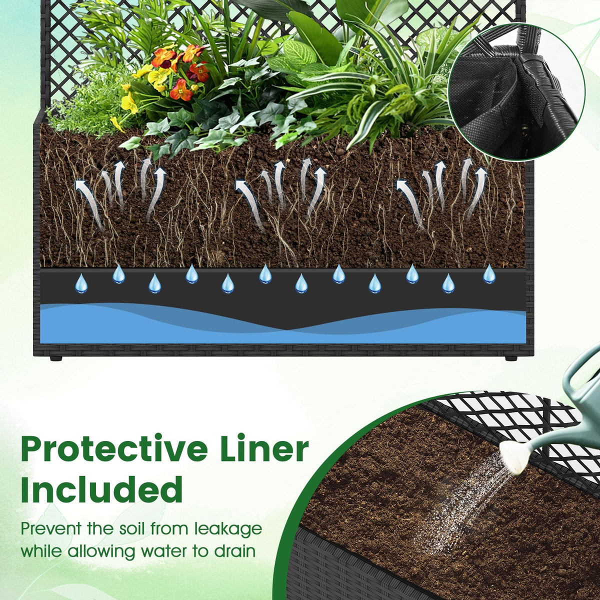 Lucktree 49 inch Tall PE Rattan Raised Garden Bed with Trellis