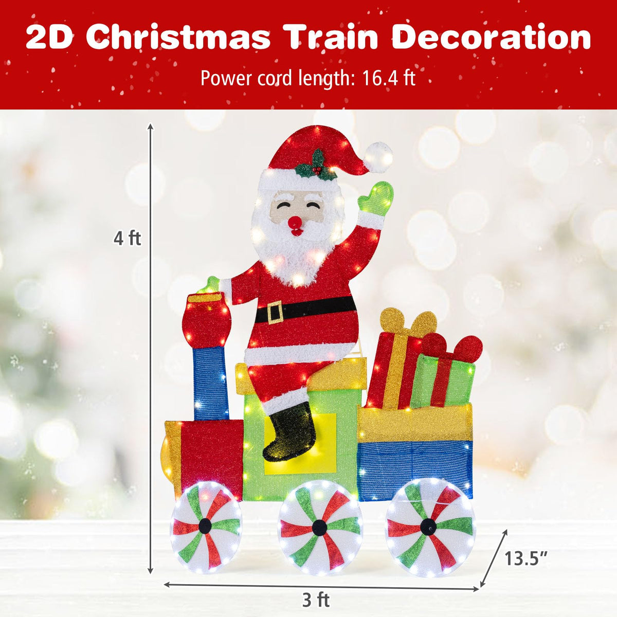Lucktree Lighted Santa on Train Christmas Decoration with LED Lights