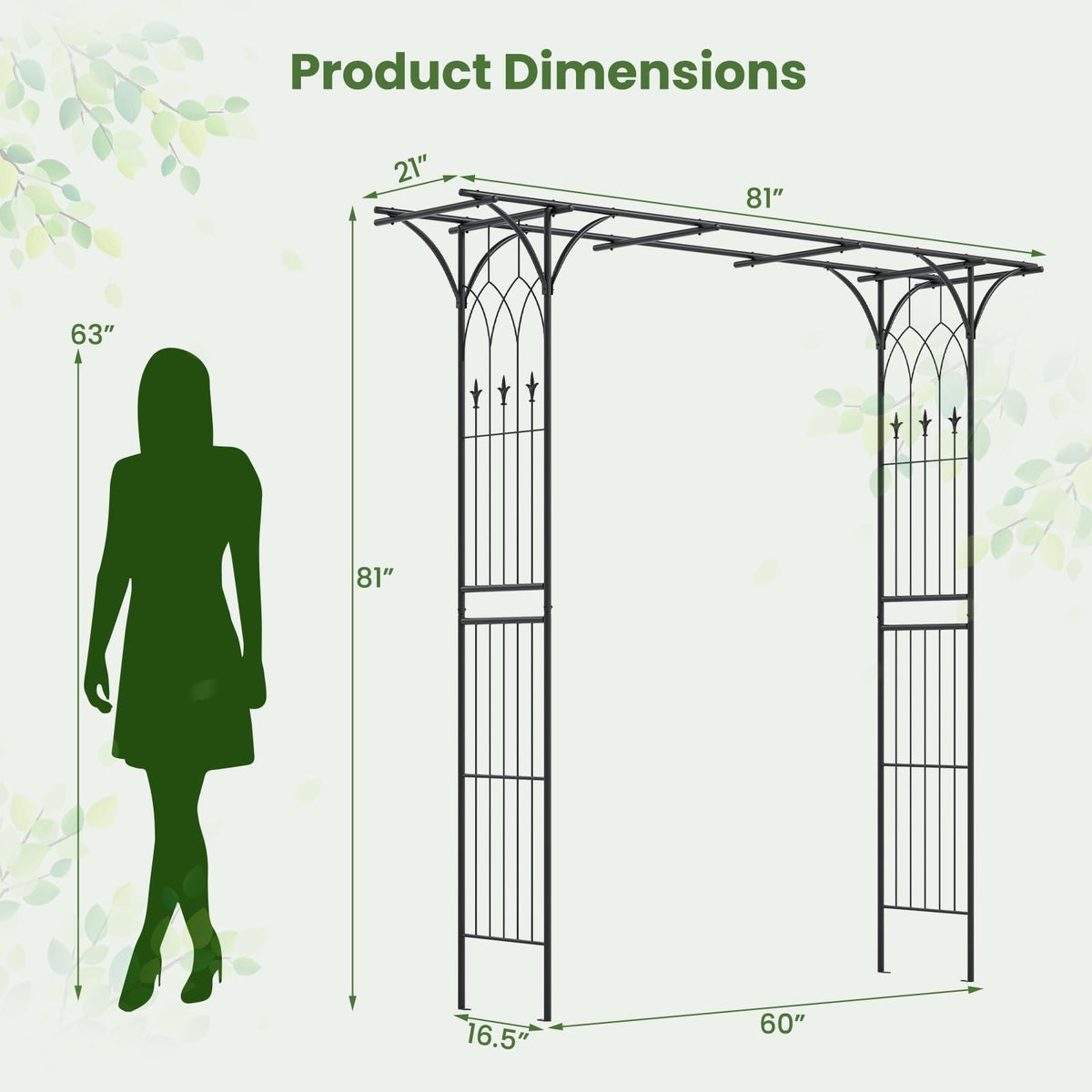 Lucktree Metal Garden Arbor with Trellis