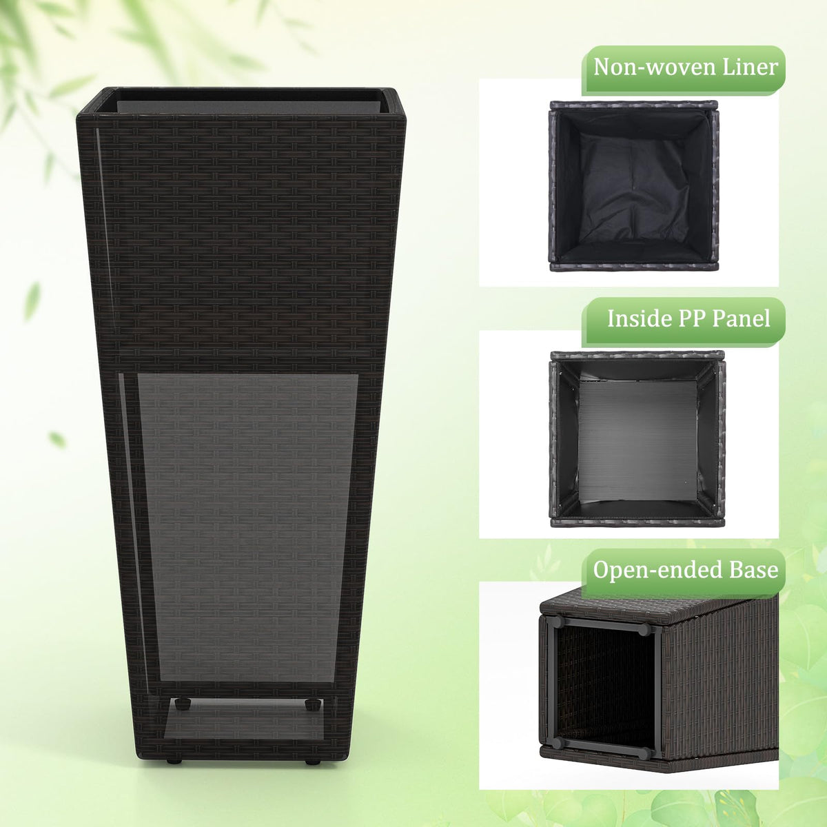 Lucktree Set of 2 Outdoor Wicker Flower Pot 30 Inch Tall Planters with Drainage System PE Rattan Flower Pots