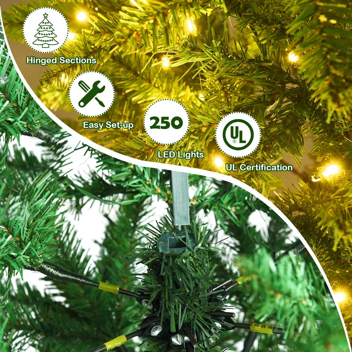 Lucktree 6ft Pre-lit Artificial Christmas Tree, Hinged Fir Pencil Christmas Tree with 250 LED Lights - LucktreeUS