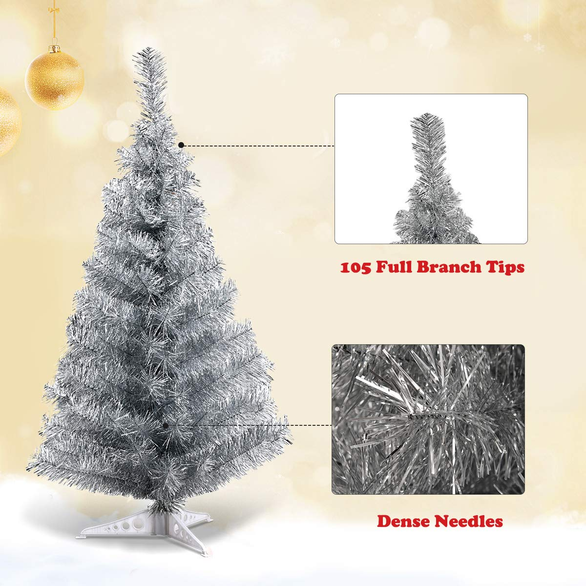 Lucktree 3ft Silver Pencil Christmas Tree, Artificial Slim Tree - LucktreeUS
