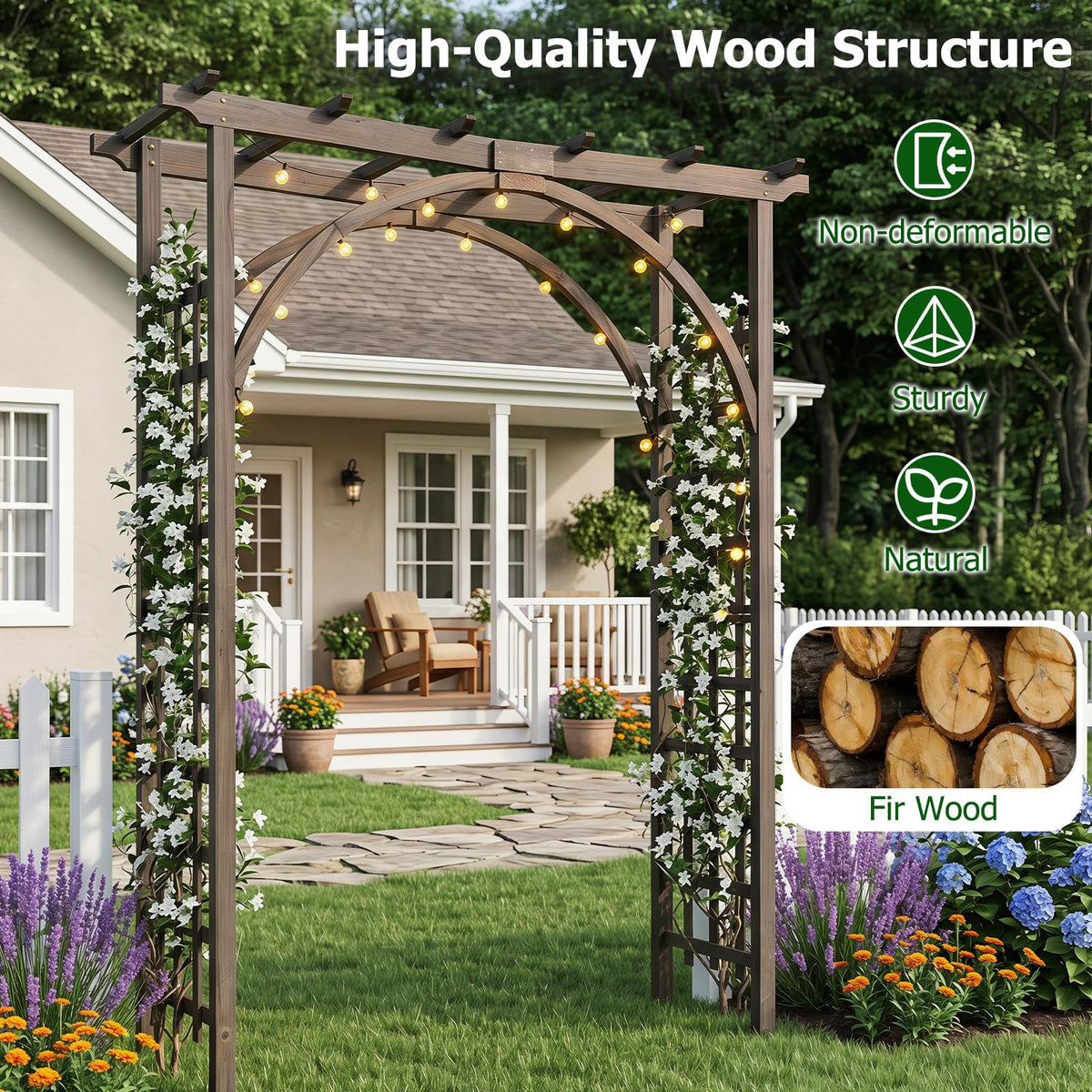 Lucktree 85" Wood Garden Arch Trellis with Flat Top for Climbing Plants