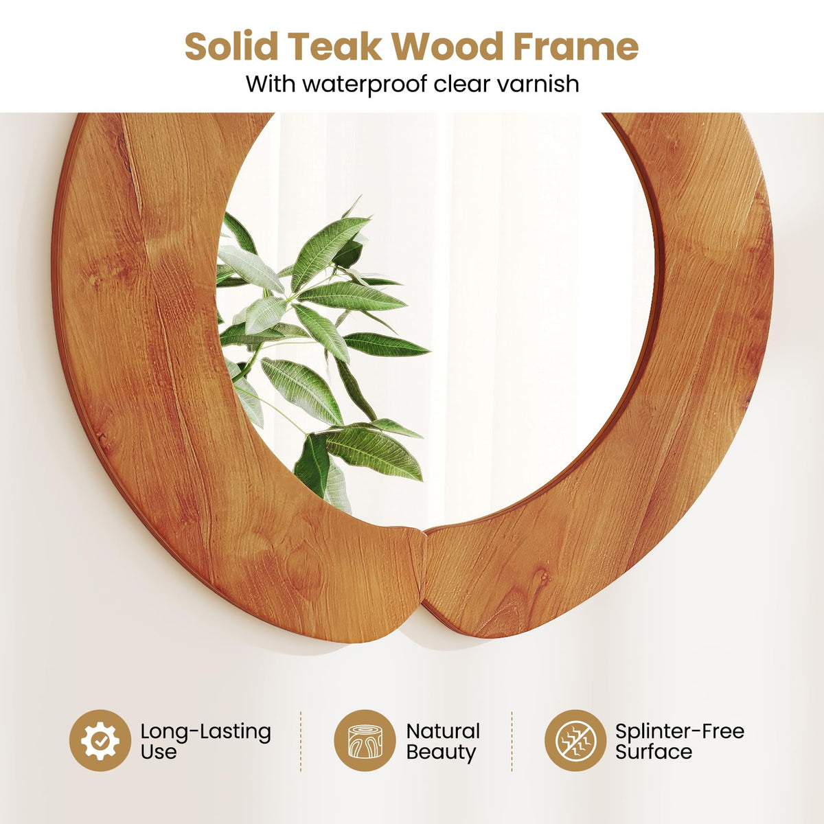 Lucktree Irregular Wall Mirror with Teak Wood Frame