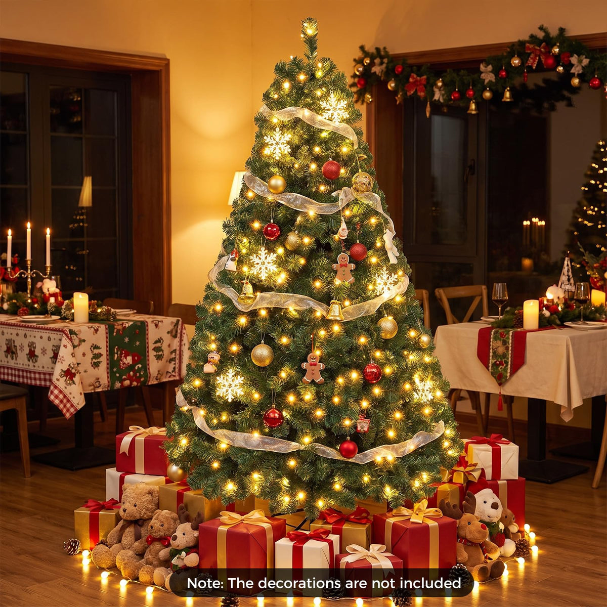 7 FT Pre-lit Christmas Tree Artificial Hinged Xmas Tree