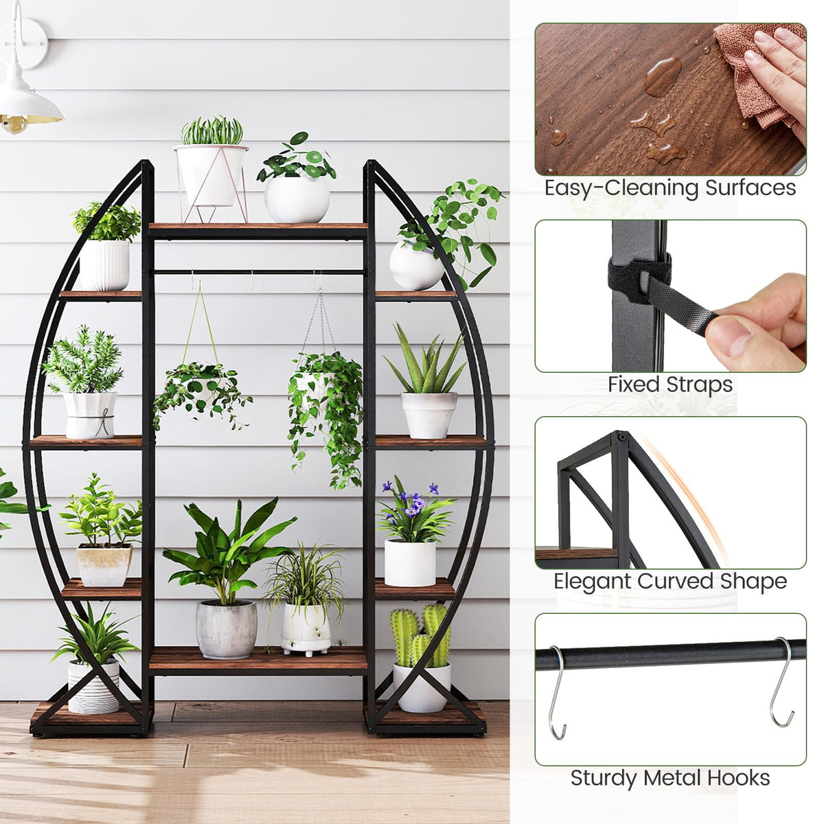 Lucktree Plant Stand Indoor with Grow Lights 10-Tier 63" Tall Metal Plant Shelf