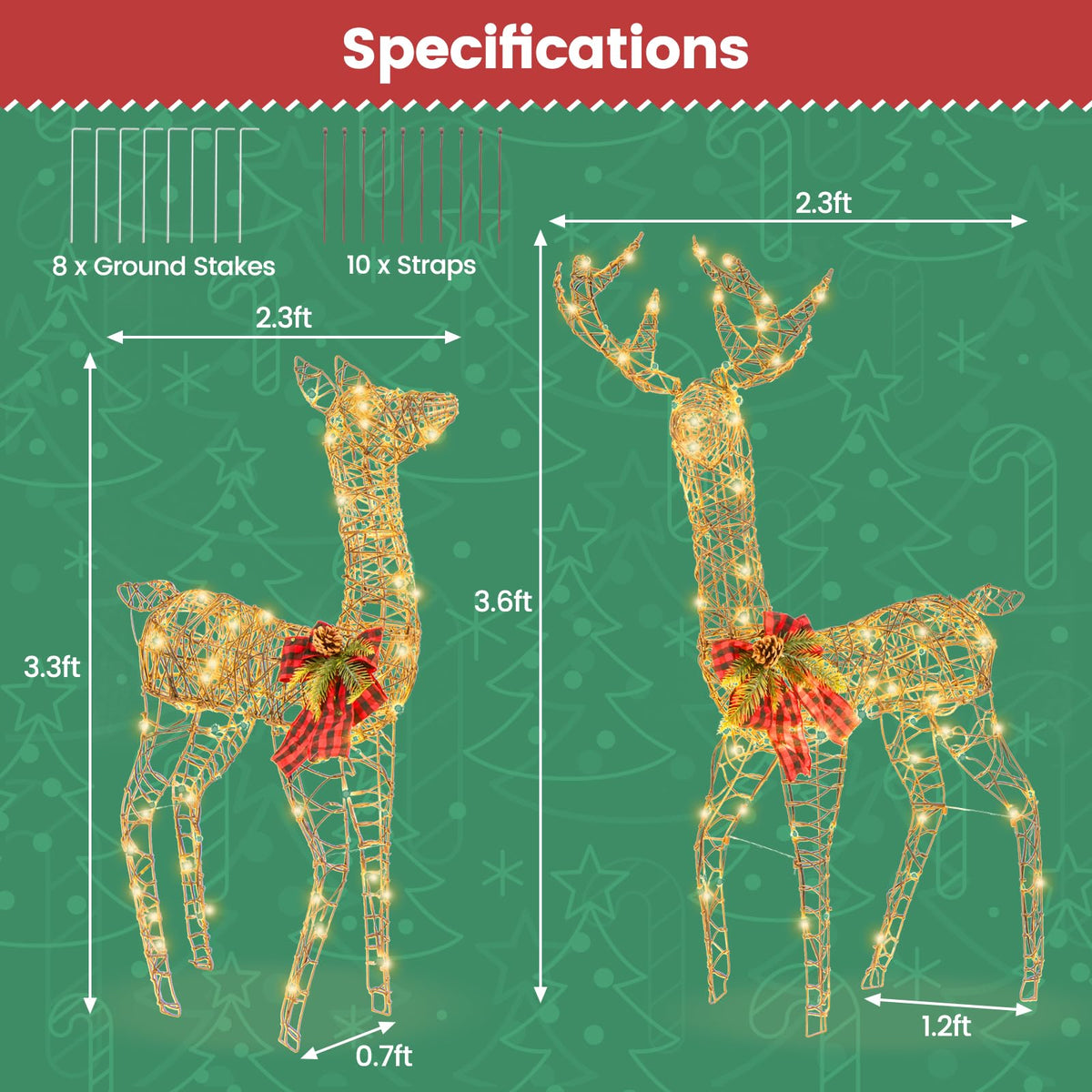 Lucktree 2 Pieces Lighted Christmas Reindeer Family Set with 230 LED Lights
