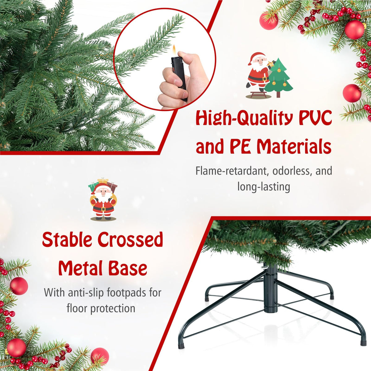 Lucktree 8ft Pre-lit Artificial Christmas Tree with 450 Warm White LED Lights, 1480 Branch Tips