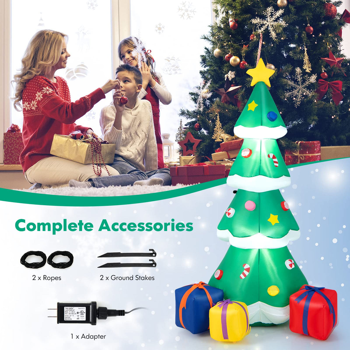 Lucktree 6 FT Inflatable Christmas Tree, Blow up Christmas Tree with 3 Gift Boxes, Self Inflating X-mas Tree with LED Lights