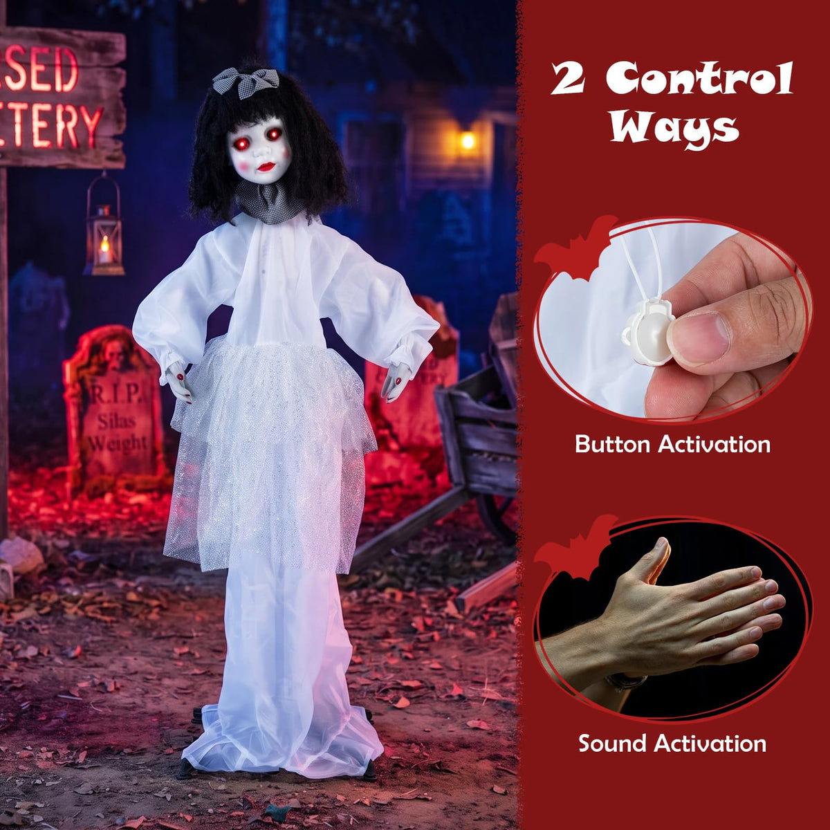 Lucktree 4 FT Animated Halloween Doll Girl with Shaking Head & Posable Arms