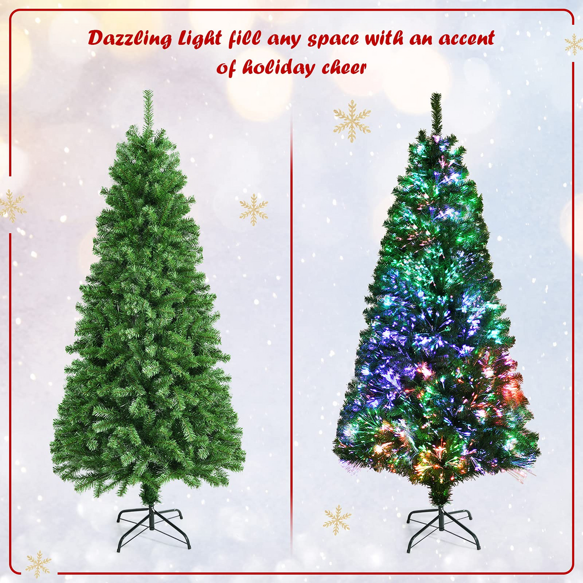 Lucktree Fiber Optic Artificial Christmas Tree, Pre-lit Premium Spruce Tree with Solid Metal Stand - LucktreeUS