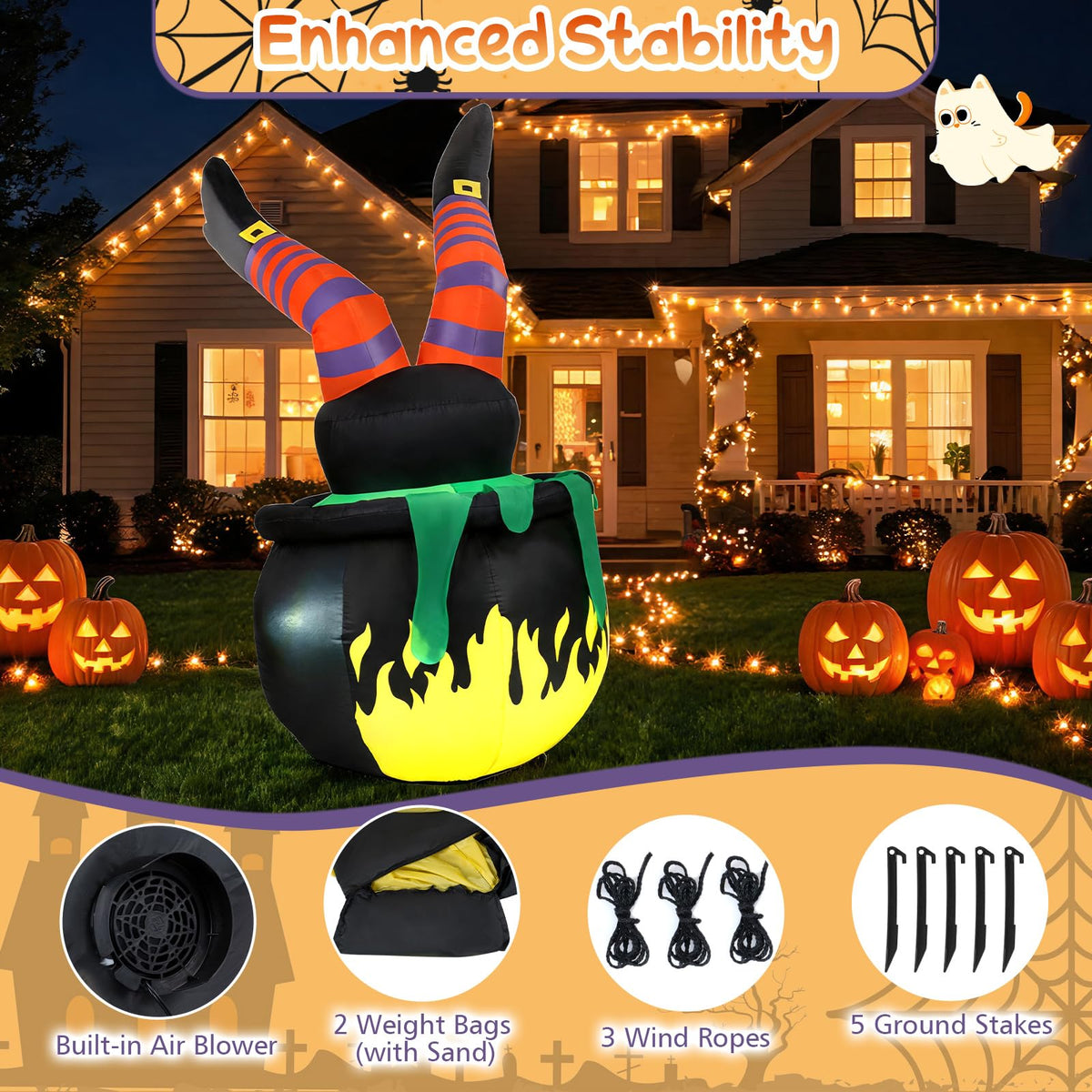 Lucktree 6 FT Animated Halloween Lighted Inflatable Kicking Witch