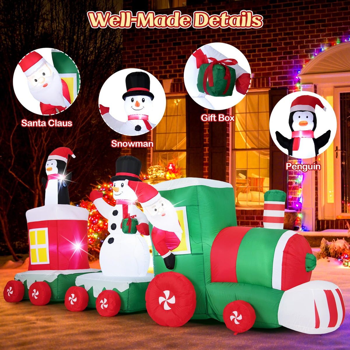 Lucktree 11.5 Ft Christmas Inflatable Train with Santa Snowman Penguin