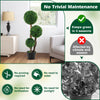 Lucktree 3ft Artificial Boxwood Topiary Ball Tree, Faux Potted Plants with Solid Wood Trunks