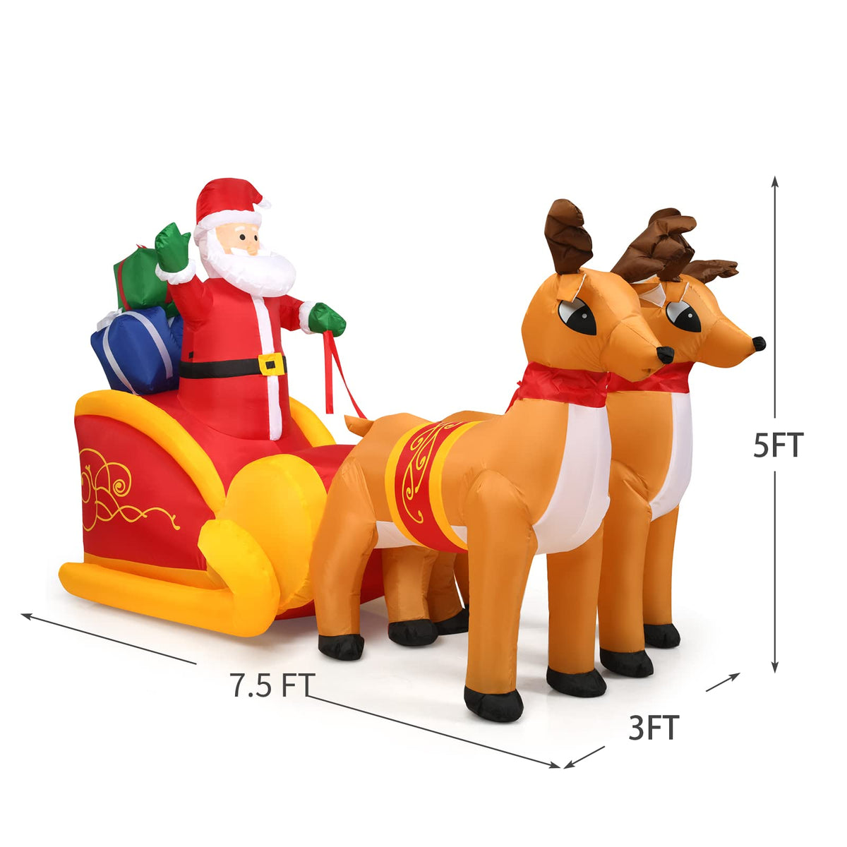 Lucktree 7.5 FT Christmas Inflatable Lighted Santa Claus on Sleigh with Reindeers & Gift Boxes