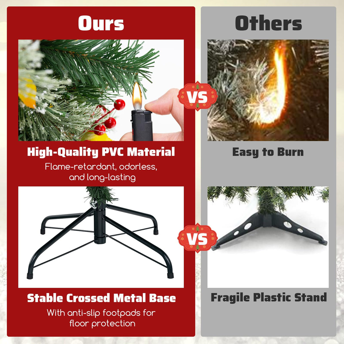 Lucktree 7.5ft Pre-Lit Artificial Christmas Tree, Hinged Xmas Tree with 1096 PVC & Pine Needles