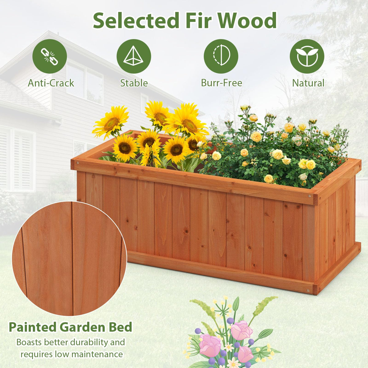 Lucktree Raised Garden Bed | 31”x14”x12” Wooden Planter Box with 4 Drainage Holes (1/2)