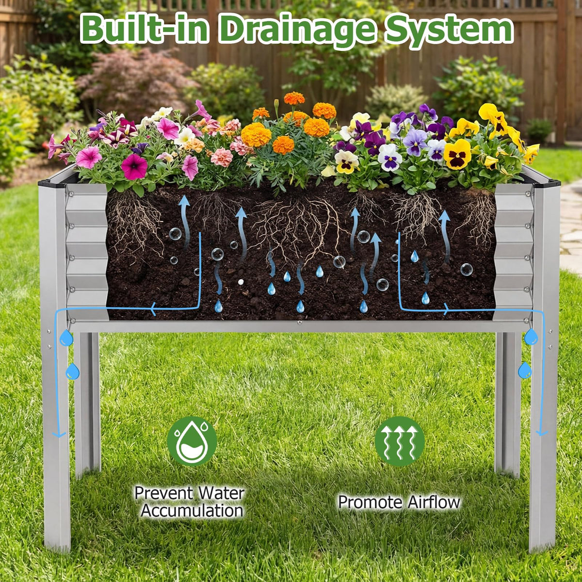 Lucktree Galvanized Raised Garden Bed with Legs Set 1/2 46"x24"x31" Metal Elevated Planter Box