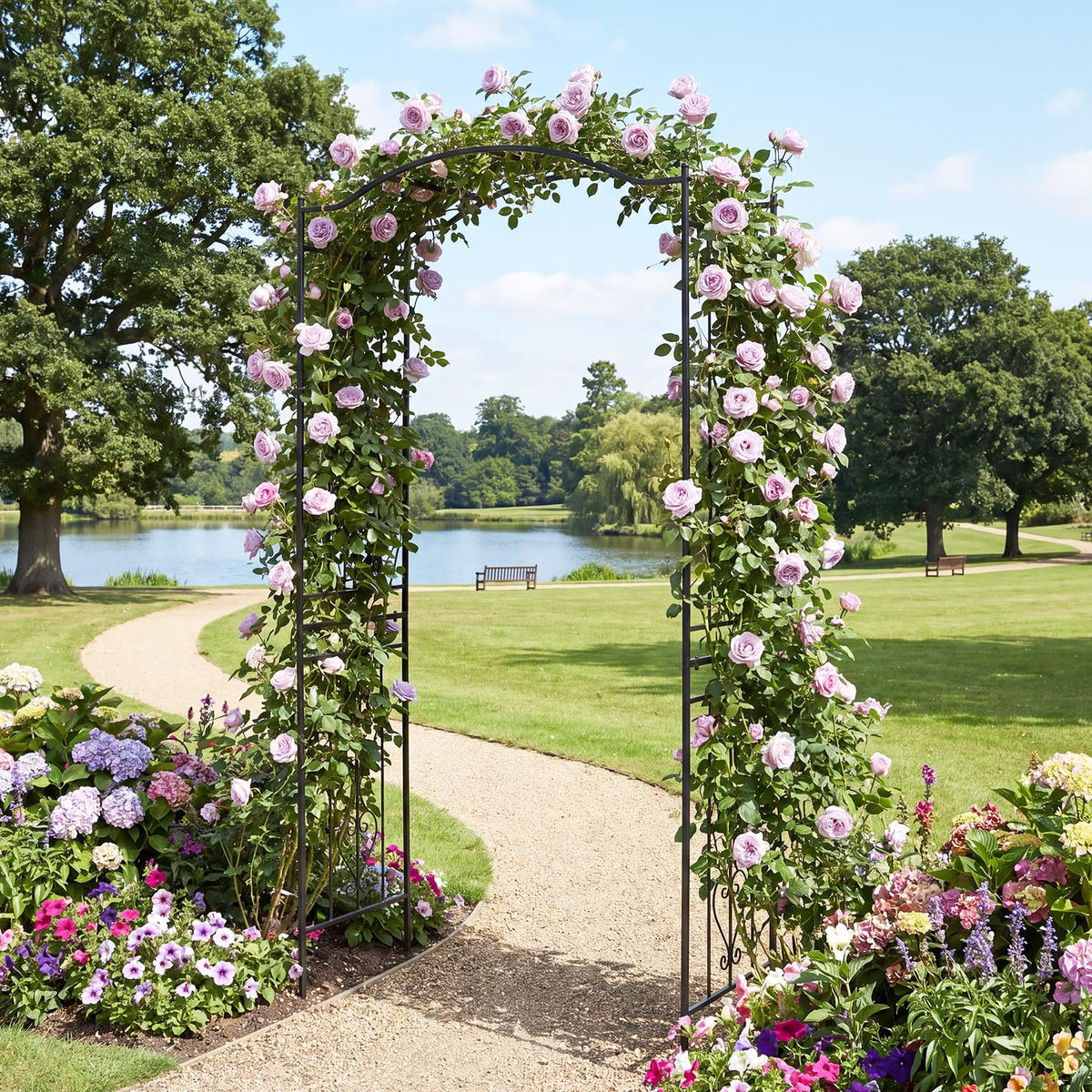 Lucktree Metal Garden Arbor | 7.5 FT Heavy Duty Arch Trellis for Climbing Plants