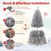 Lucktree 5ft / 6ft / 7 ft Pre-Lit Silver Tinsel Christmas Tree with Warm White LED Lights