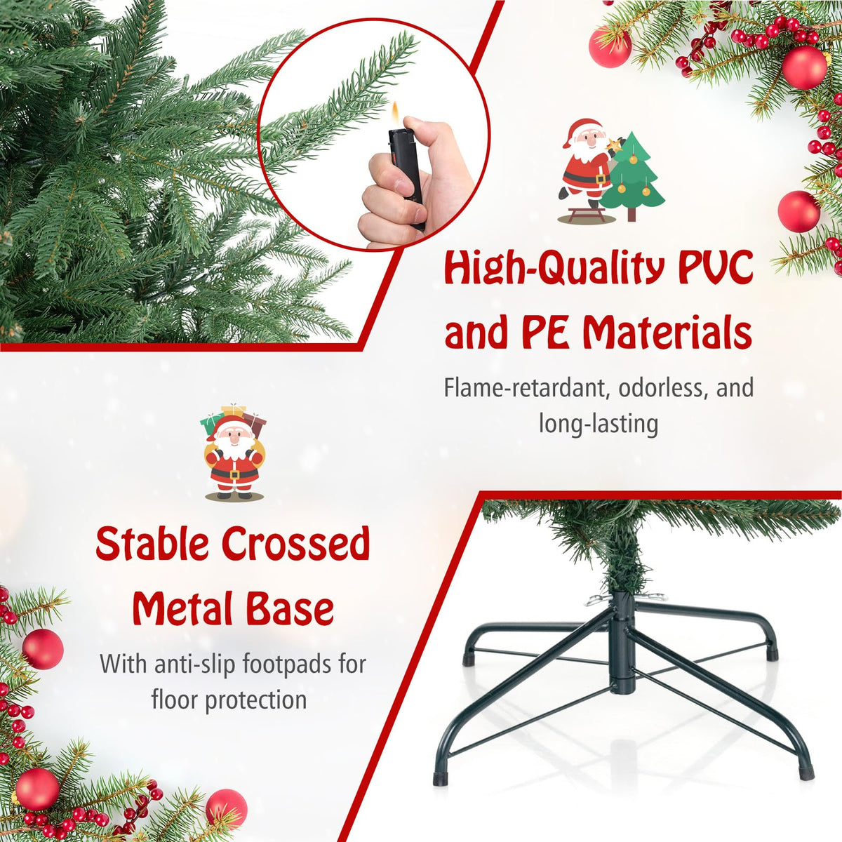 Lucktree 6ft Faux Hinged Xmas Full Tree with 240 Warm White LED Lights, 778 Branch Tips