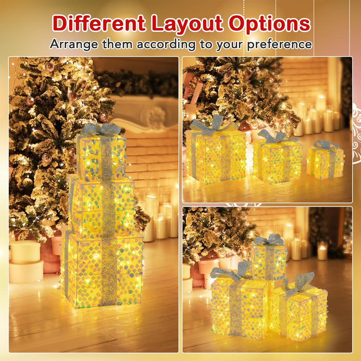 Lucktree 3 Pieces Christmas Lighted Gift Boxes ( Laser Fish Scale )