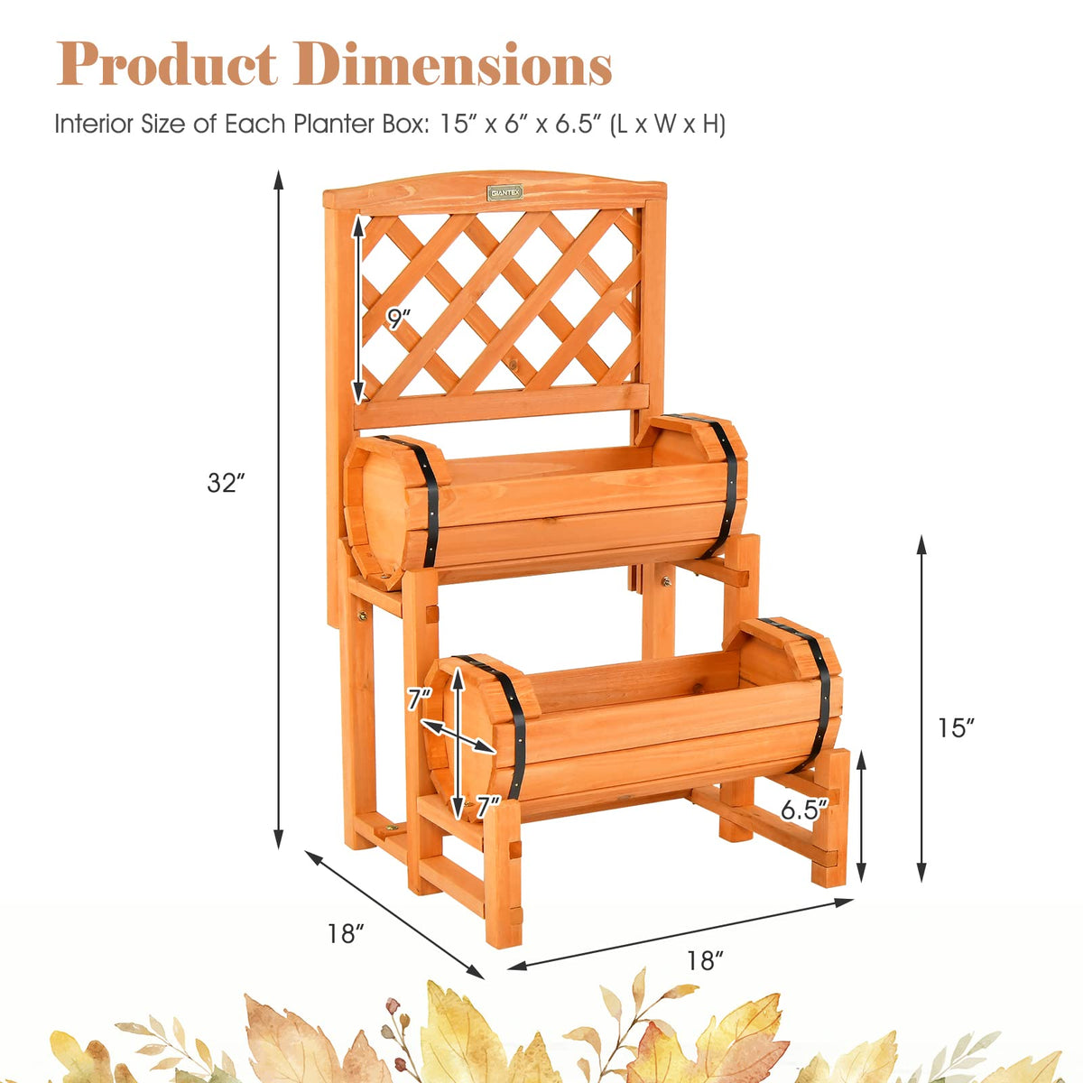 Lucktree Raised Garden Bed with 2 Barrel Planters & Trellis, 2-Tier Freestanding Wooden Raised Bed for Vegetable Flower Fruit