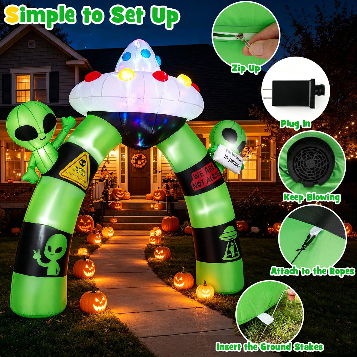 9.8 FT/ 300 CM Alien Halloween Inflatable Archway w/ Lights