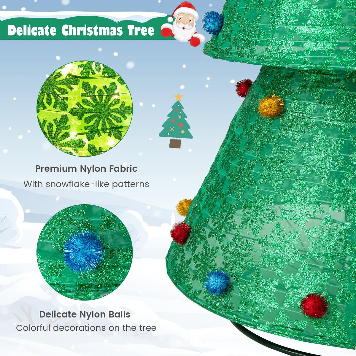 Lucktree 6.5 FT Pop-Up Lighted Christmas Tree, Artificial Xmas Tree with 200 Warm White LED Lights
